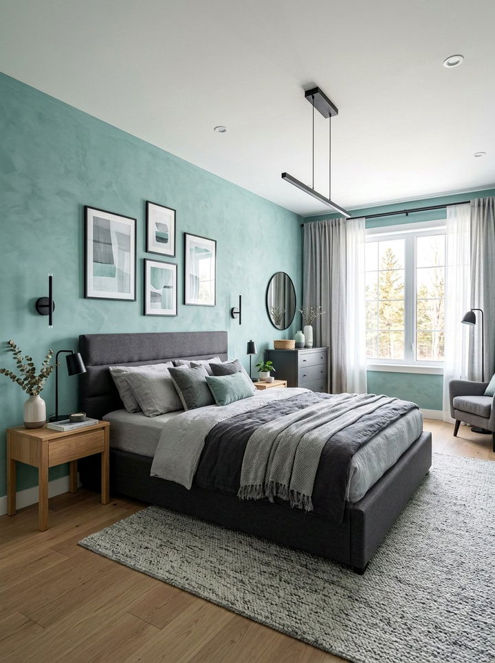 Seafoam and Grey Bedroom - 30 pastel green bedroom ideas