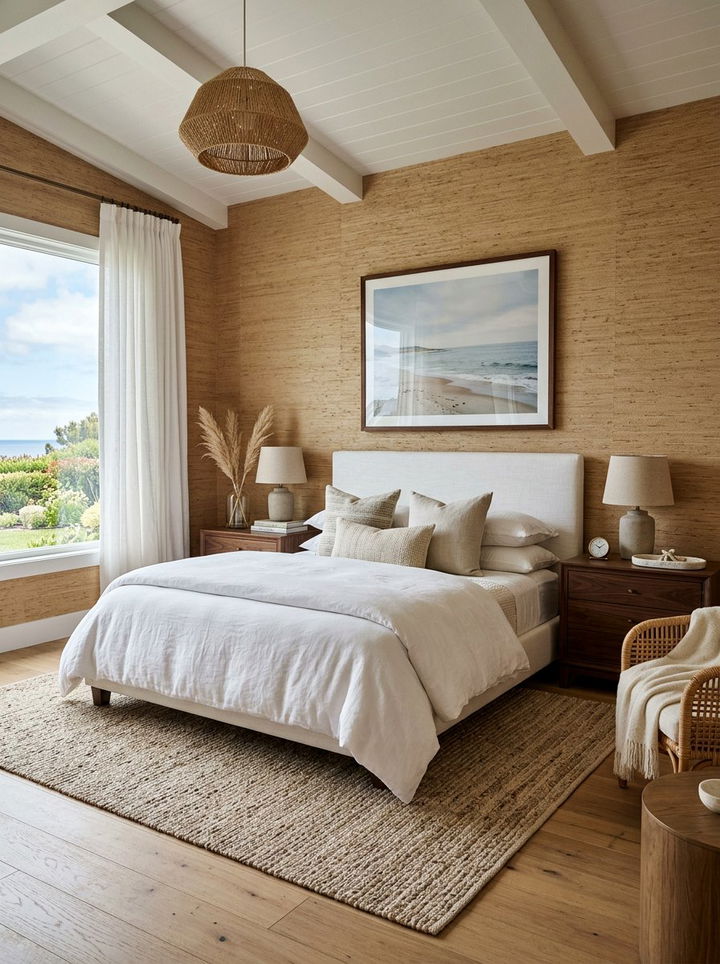 Seagrass Wallpaper Bedroom - 30 coastal bedroom ideas