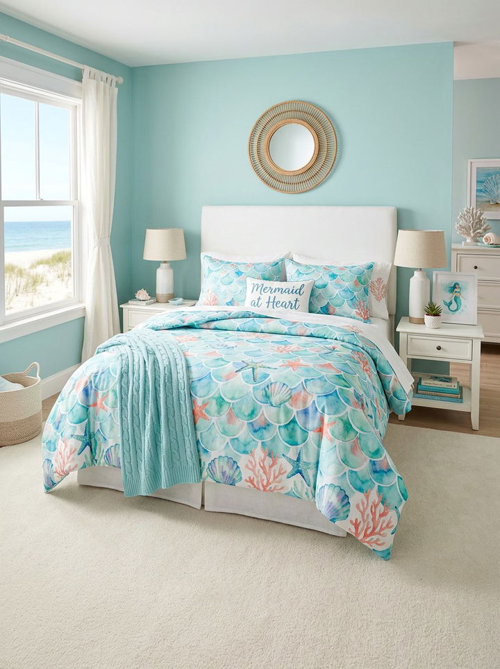 Seashore Themed Bedding - 30 mermaid bedroom ideas