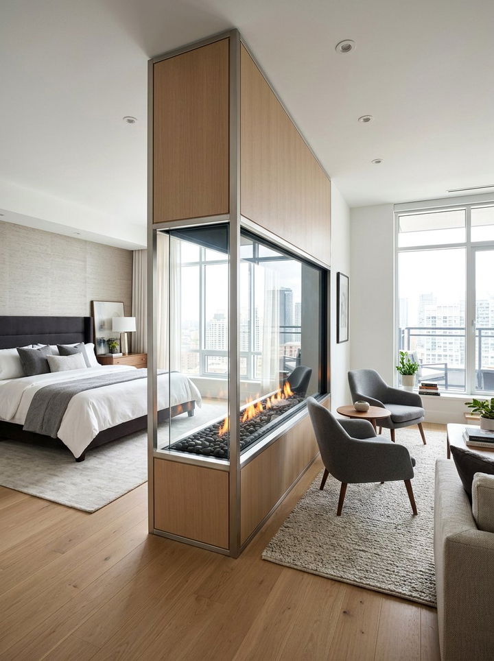 See Through Fireplace Master Suite - 30 bedroom gas fireplace ideas