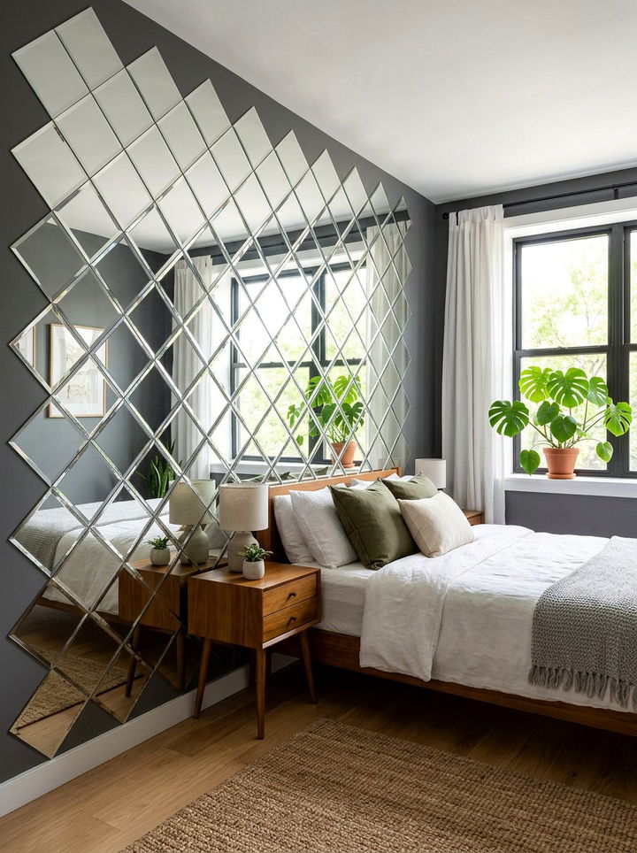 Self adhesive mirror tiles - 30 no drill bedroom ideas