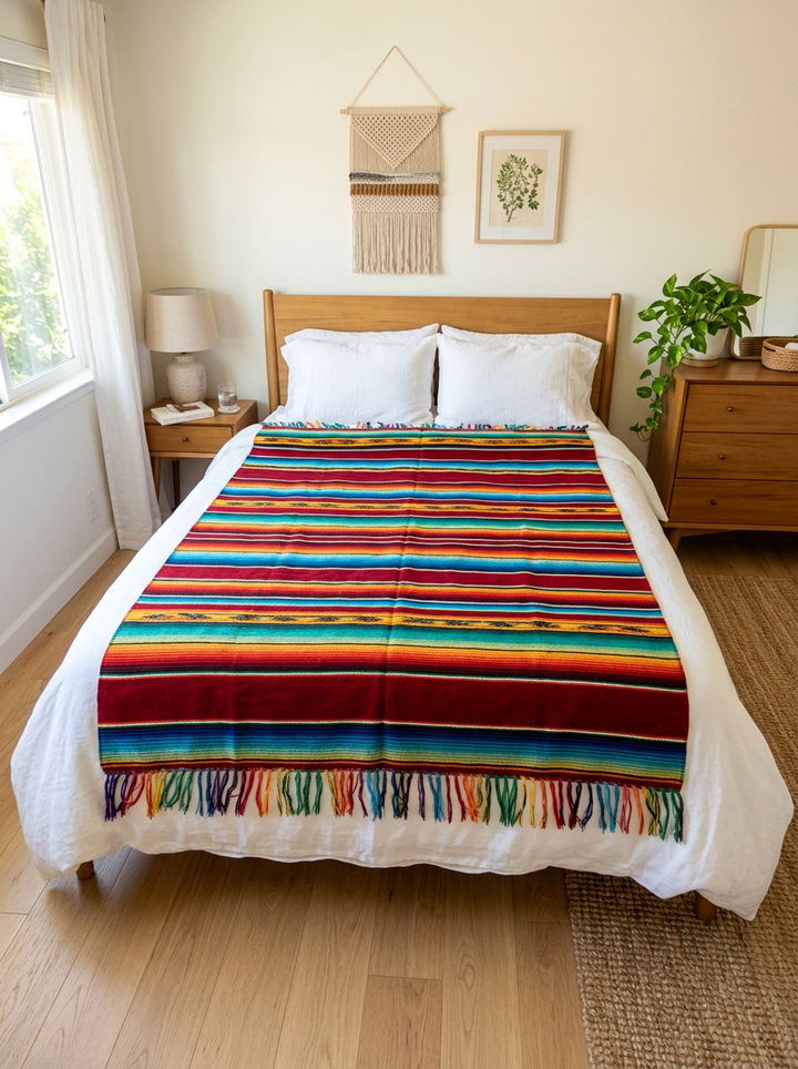 Serape Blanket Throw - 30 Mexican bedroom ideas