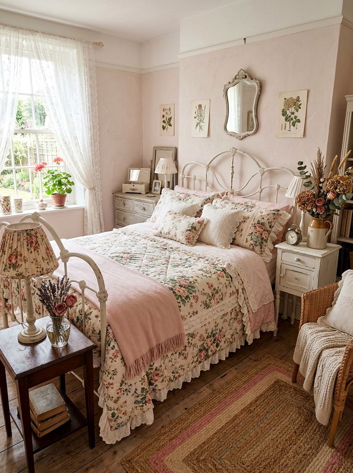 Shabby Chic Floral Bedspread - 30 bedroom floral bedding ideas