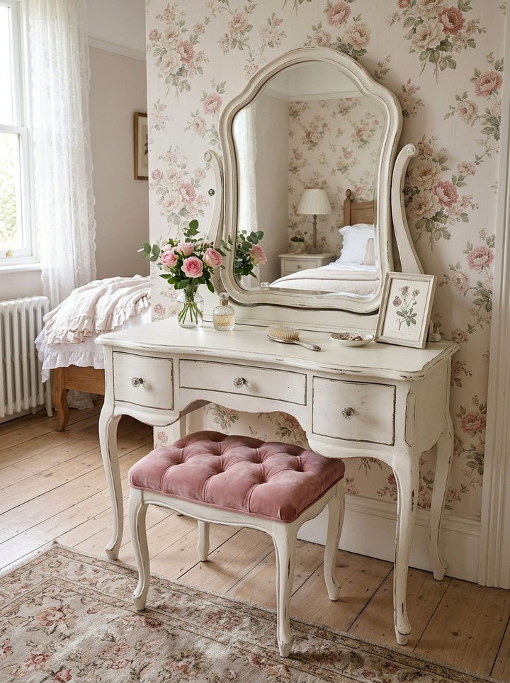 Shabby Chic White Vanity - 30 bedroom white furniture ideas