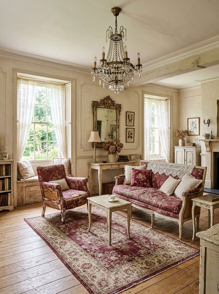 Shabby chic burgundy room - 30 burgundy and cream bedroom ideas