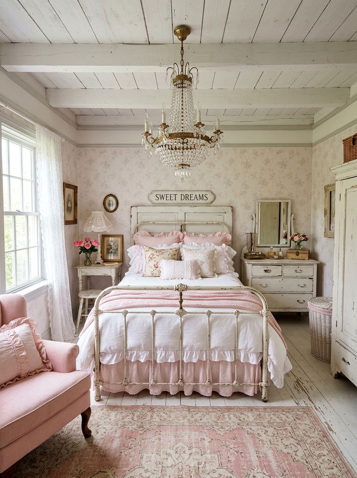Shabby chic pink and white bedroom - 30 pink and white bedroom ideas