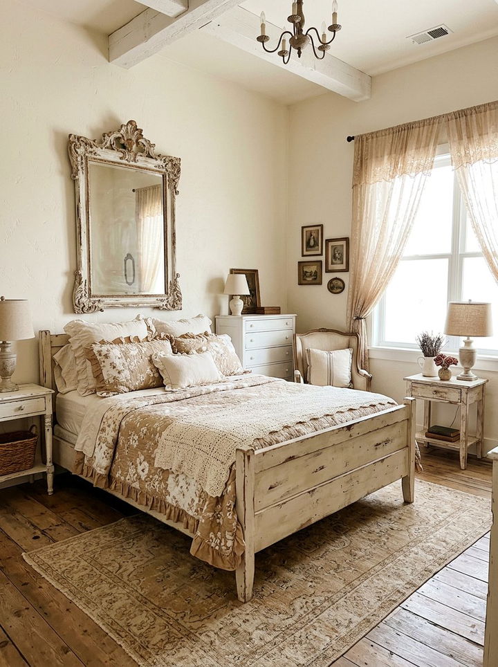 Shabby chic tan and white bedroom - 30 tan and white bedroom ideas