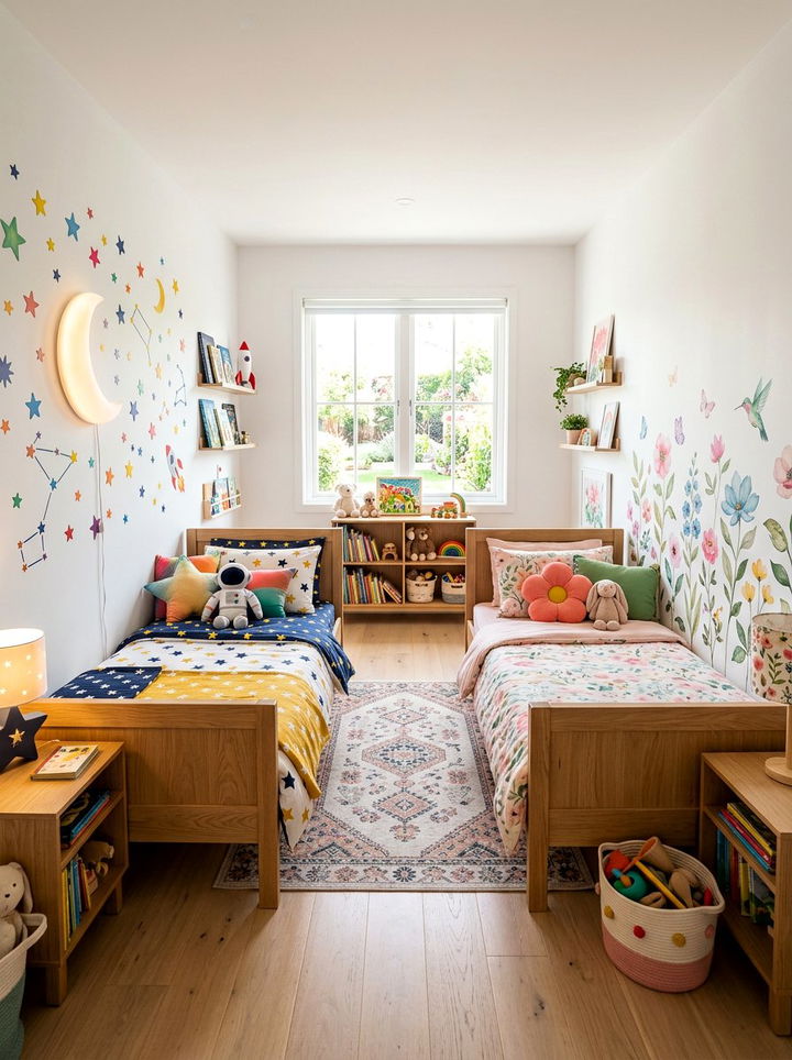 Shared Bedroom With Wall Decals - 30 boy and girl shared bedroom ideas