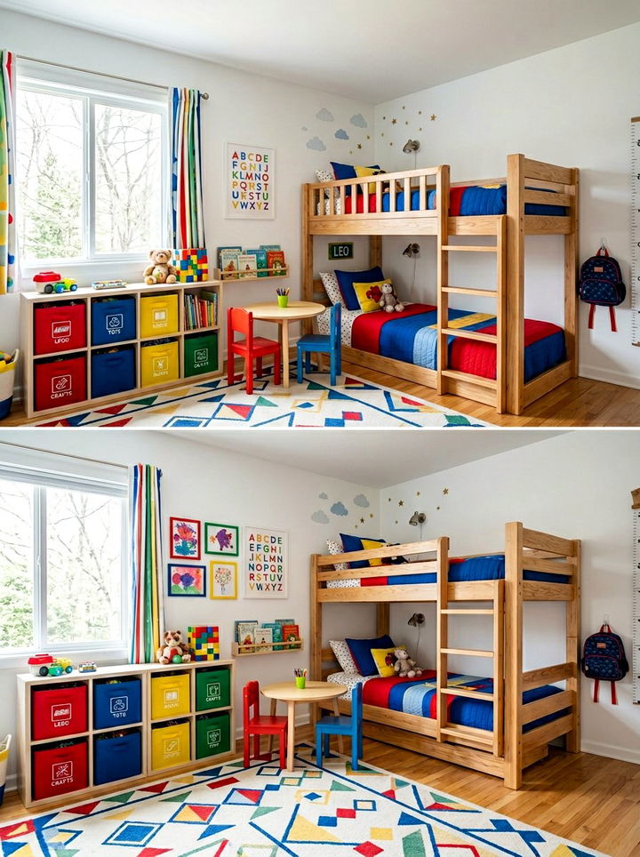 Shared kids bedroom with bunk beds - 30 L-shaped bedroom ideas