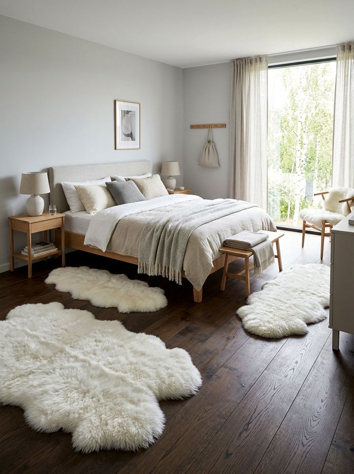 Sheepskin Area Rugs - 30 cabin bedroom ideas