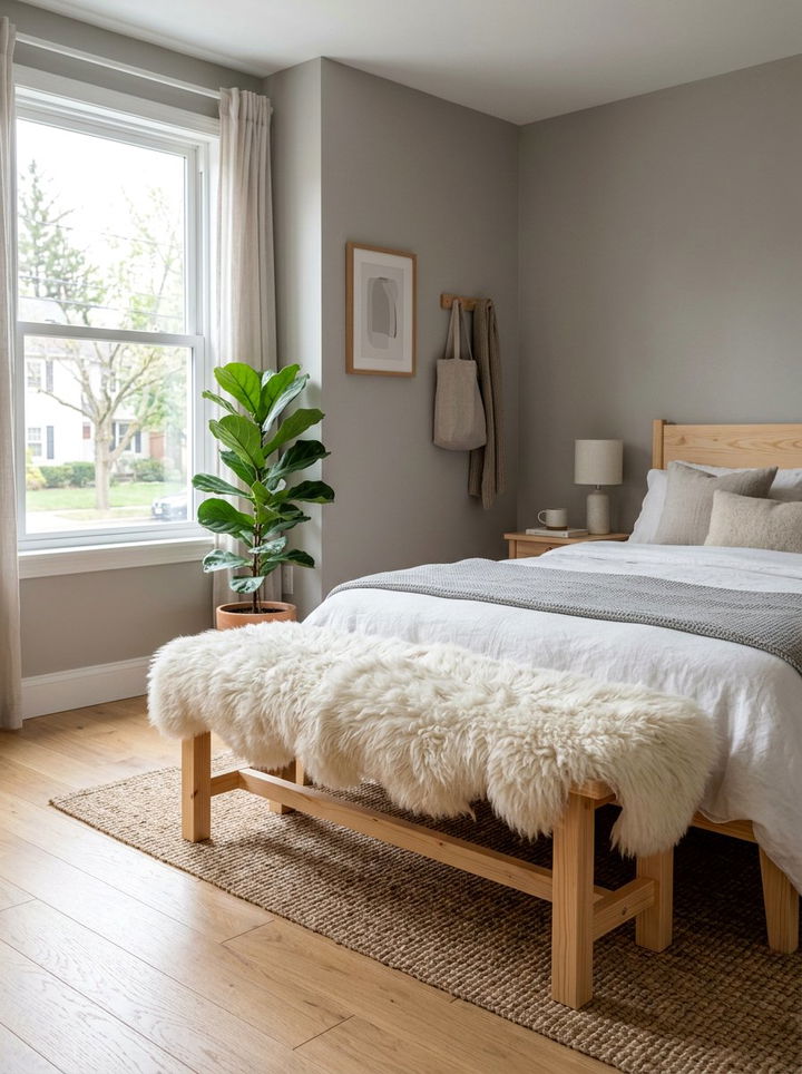 Sheepskin Covered Bench - 30 bedroom end of bed benches