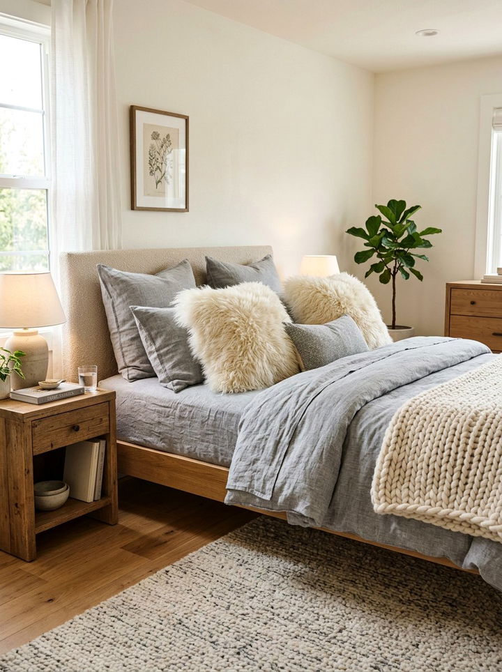 Sheepskin Pillow Accent - 30 sheepskin bedroom ideas