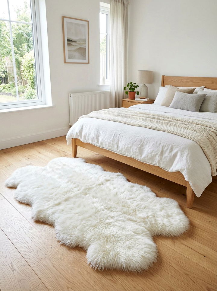 Sheepskin Rug Floor - 30 scandinavian bedroom ideas