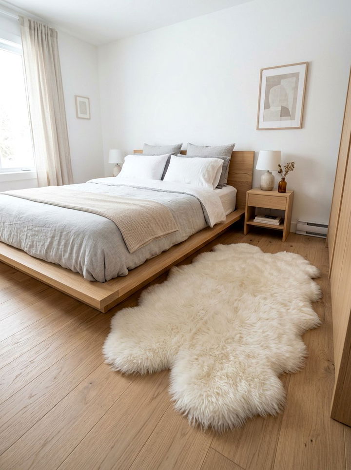 Sheepskin Rug - 30 soft texture bedroom ideas