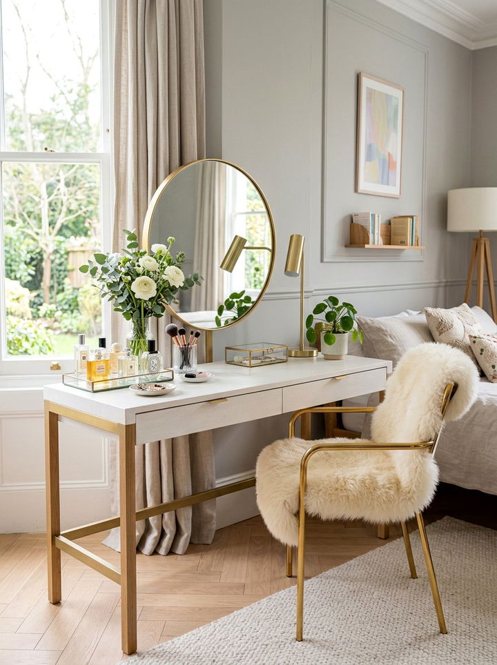 Sheepskin Vanity Chair - 30 sheepskin bedroom ideas