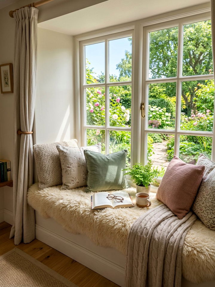 Sheepskin Window Seat - 30 sheepskin bedroom ideas