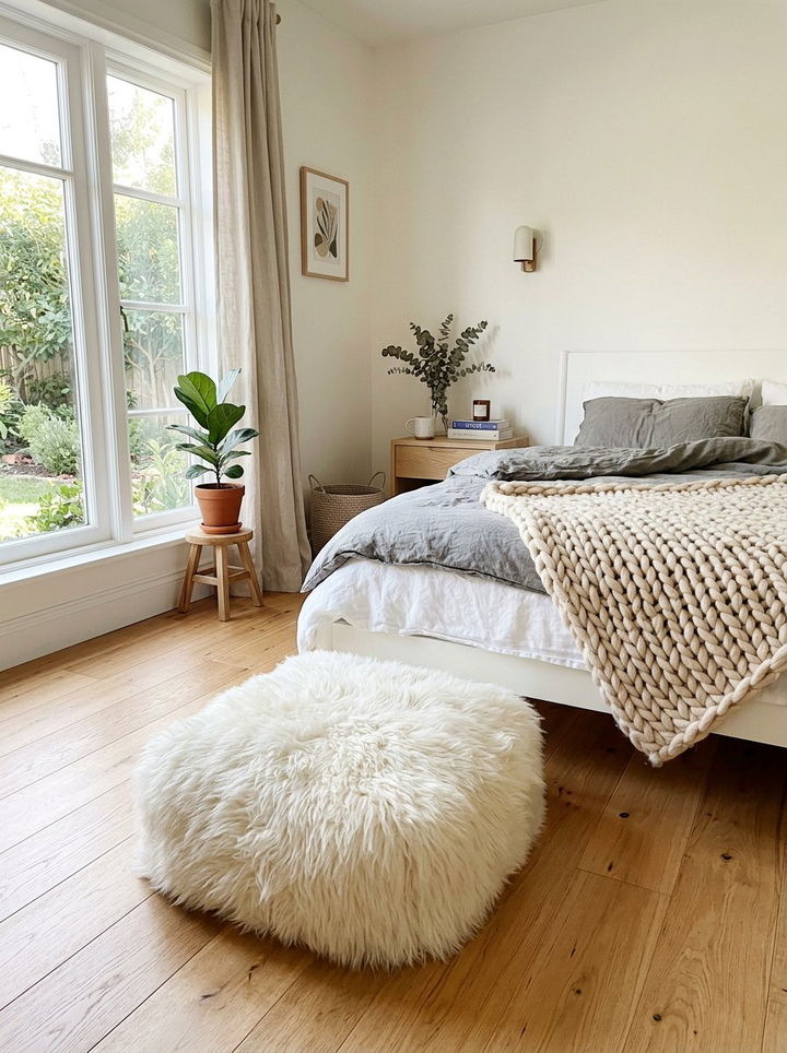 Sheepskin floor pouf - 30 bedroom poufs