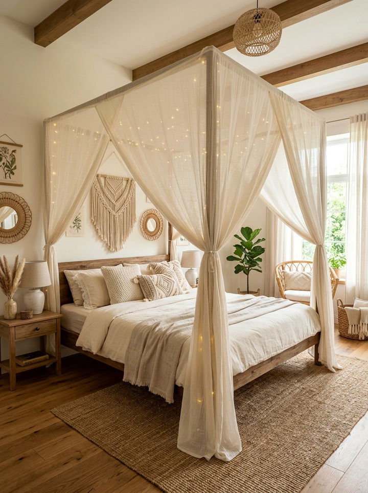 Sheer Canopy Bed Bedroom - 30 bohemian cream bedroom ideas