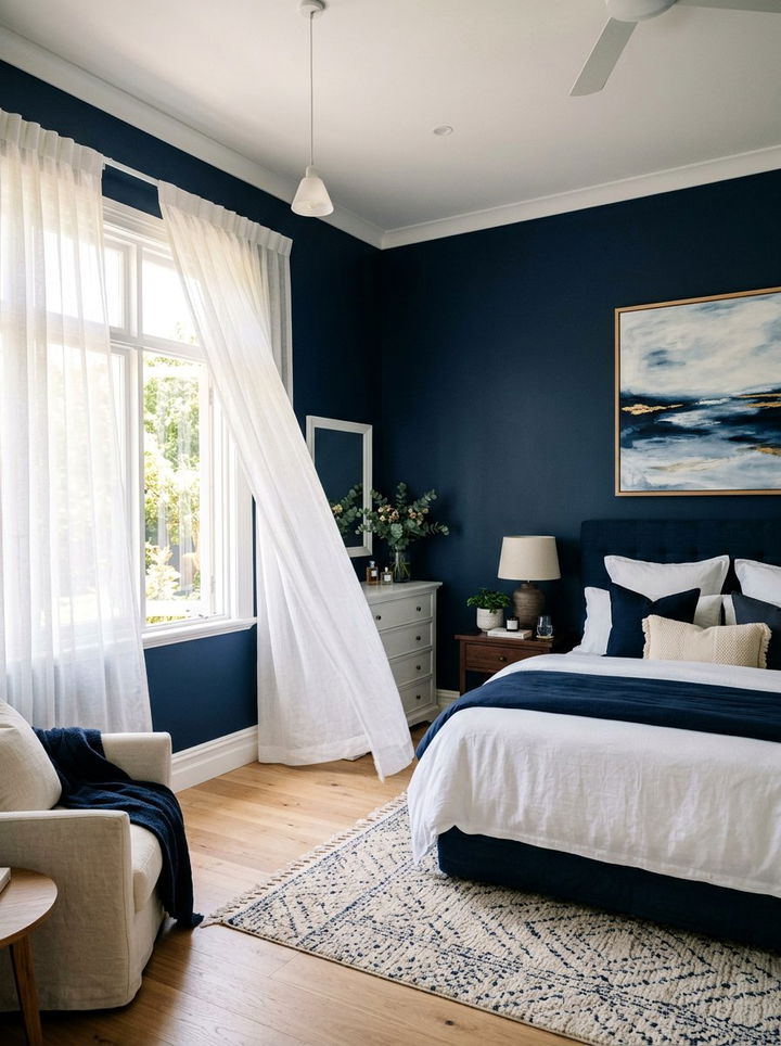 Sheer Curtains Navy Blue Bedroom - 30 scandinavian navy bedroom ideas