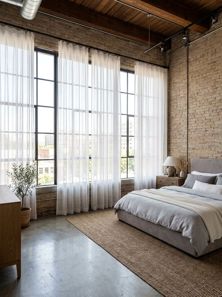 Sheer Window Drapes - 30 warehouse bedroom ideas