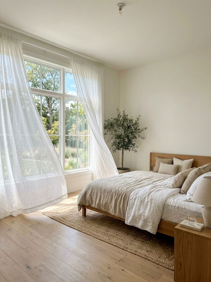Sheer white drapes - 30 Danish bedroom ideas
