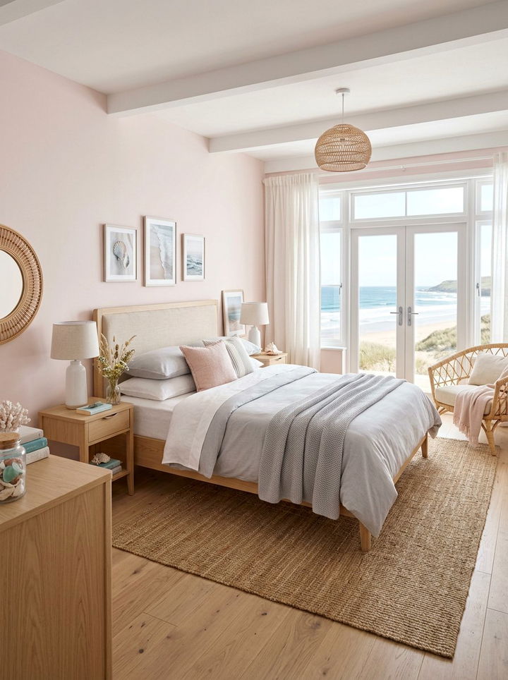 Shell Pink Coastal Room - 30 ocean inspired bedroom color ideas