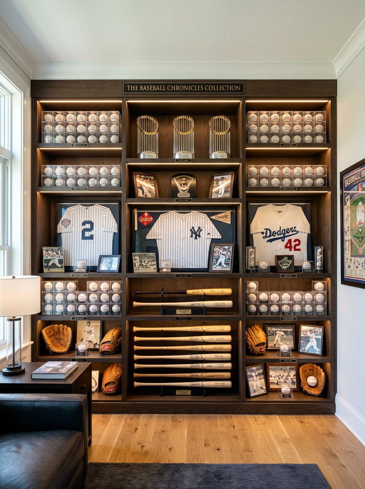 Shelving For Baseball Memorabilia - 30 baseball bedroom ideas