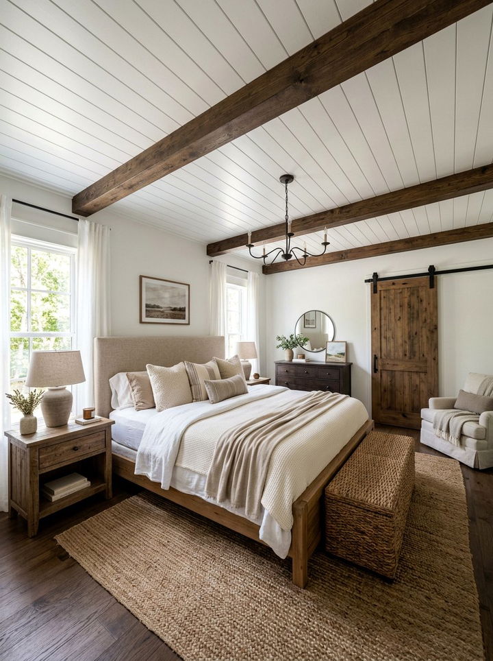 Shiplap Ceiling With Beams - 30 exposed beam bedroom ideas