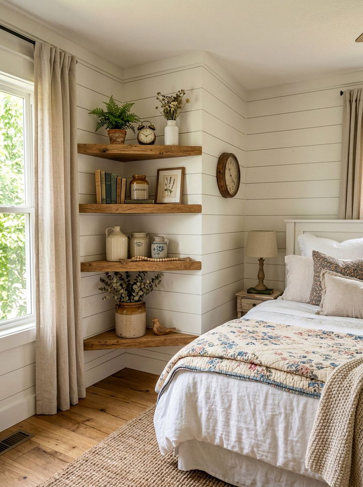Shiplap Corner Shelf - 30 bedroom corner shelving ideas