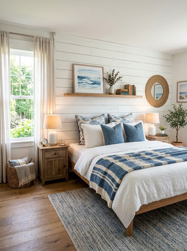 Shiplap Floating Headboard - 30 bedroom floating headboard ideas