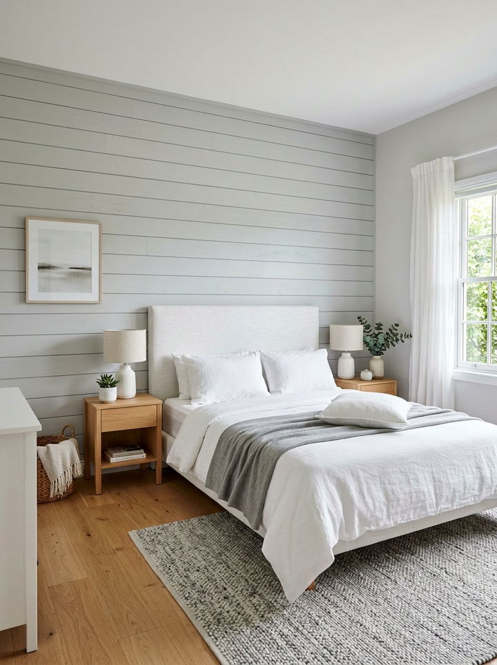 Shiplap Grey Bedroom Wall - 30 farmhouse grey bedroom ideas