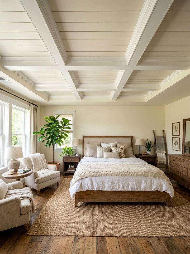 Shiplap Inset Coffered Ceiling Bedroom - 30 bedroom coffered ceiling designs