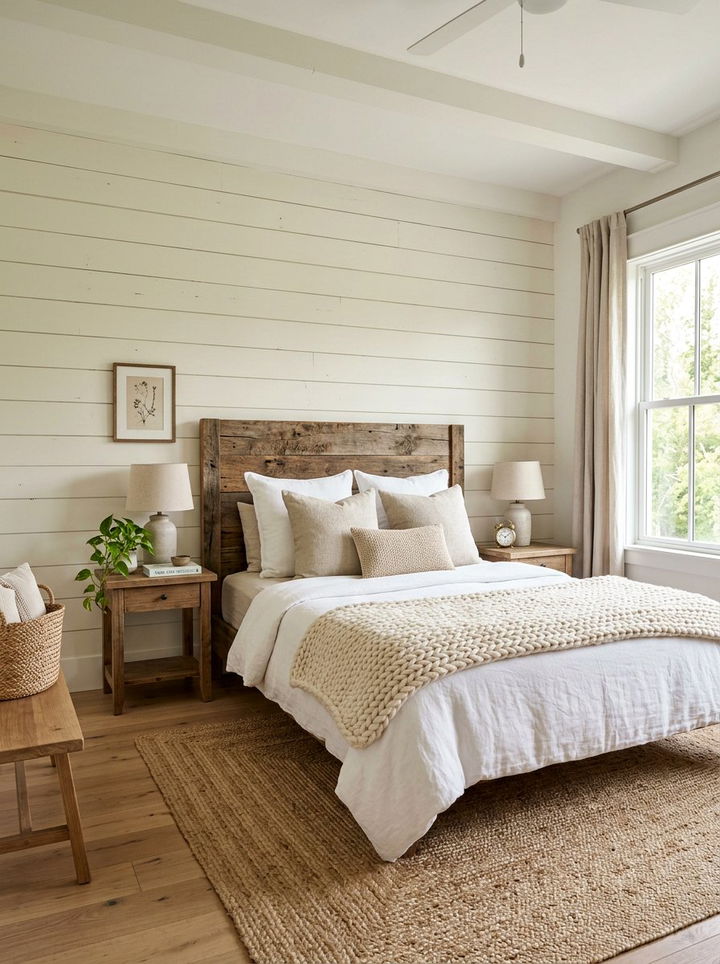 Shiplap Wall Bedroom - 30 rustic cream bedroom ideas