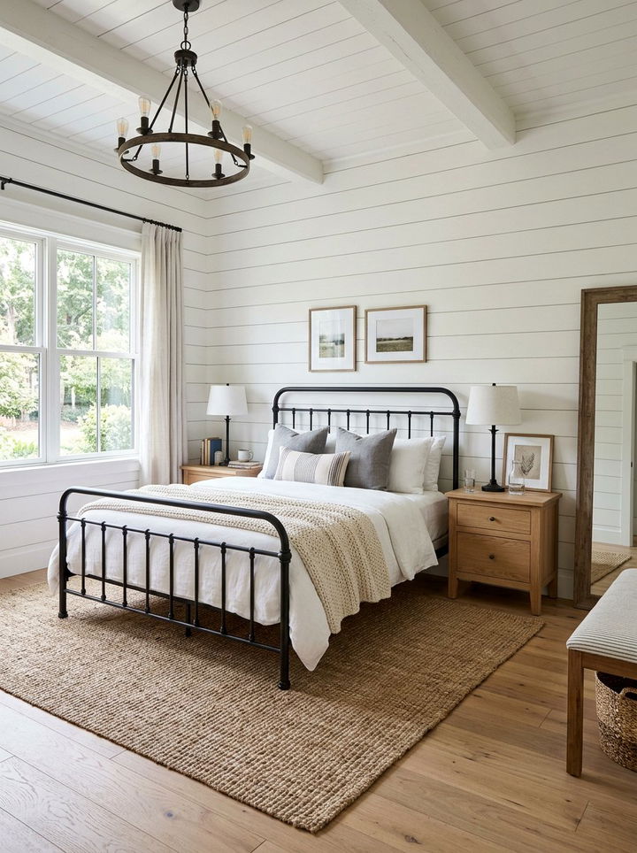 Shiplap bedroom walls - 30 lake house bedroom ideas