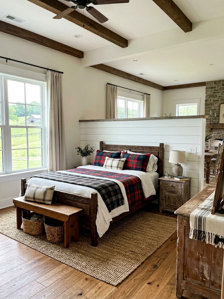 Shiplap pony wall for farmhouse bedroom - 30 bedroom pony wall ideas