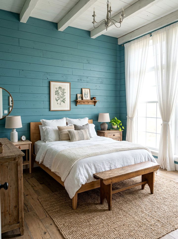 Shiplap teal rustic bedroom - 30 rustic teal bedroom ideas