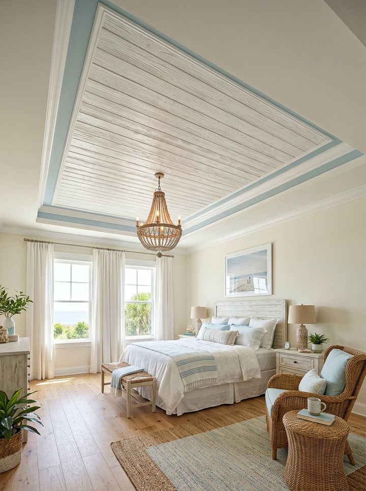 Shiplap tray ceiling - 30 bedroom tray ceiling ideas