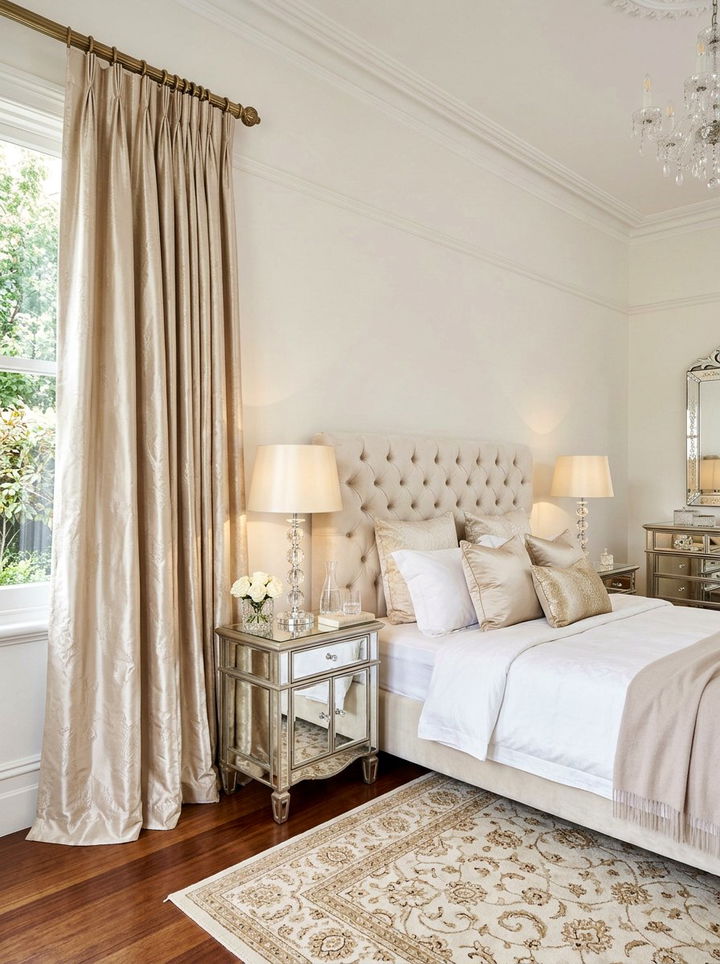 Silk Champagne Curtains - 30 bedroom curtain ideas