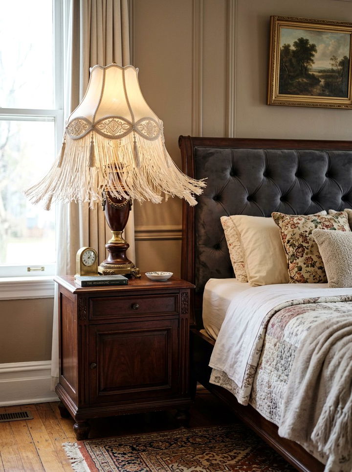 Silk lampshade fringe - 30 grandmillennial bedroom ideas