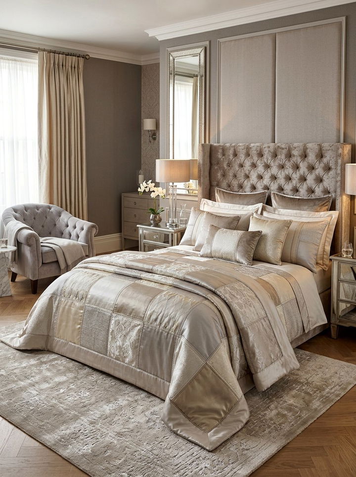 Silk patchwork bedding - 30 patchwork bedroom ideas