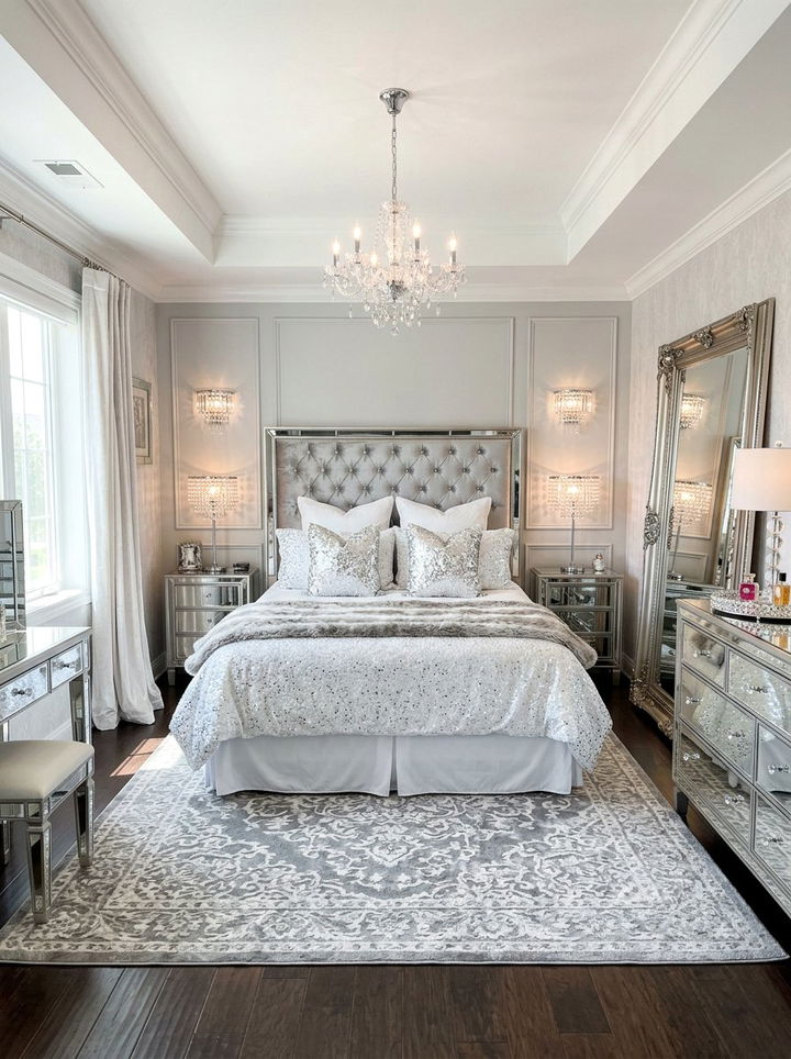 Silver And White Glam Bedroom - 30 gray and white bedroom ideas