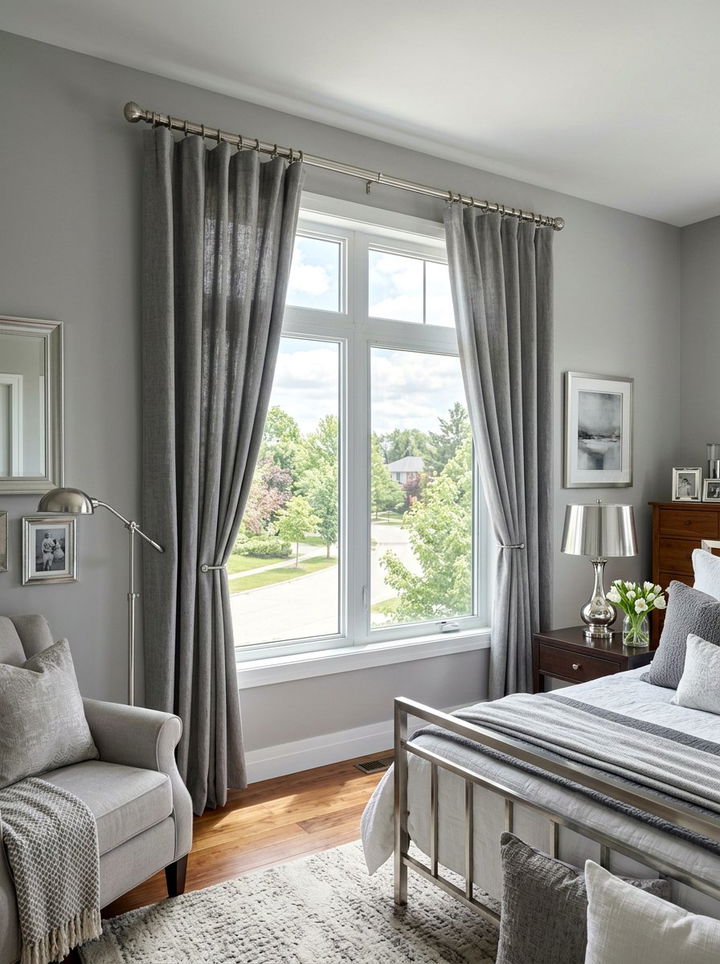 Silver Curtain Rod - 30 gray bedroom accessories ideas
