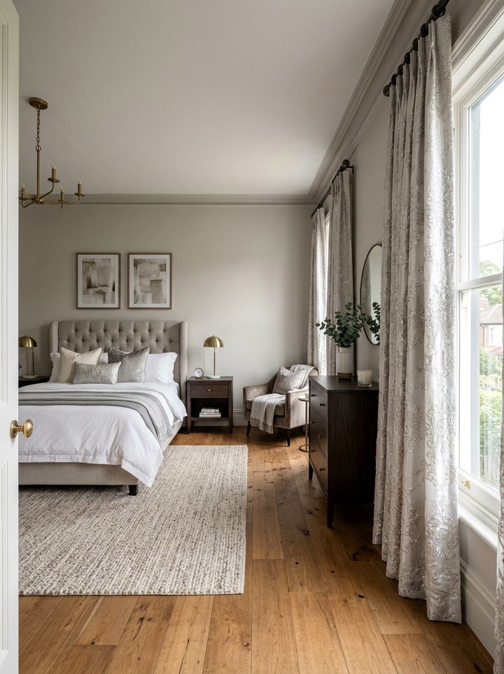 Silver Embroidered Curtains - 30 silver accent bedroom ideas