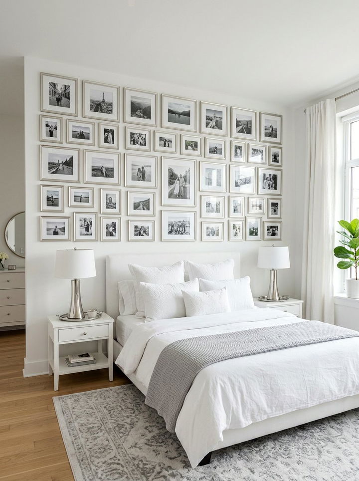 Silver Frame Gallery Wall Bedroom - 30 silver and white bedroom ideas