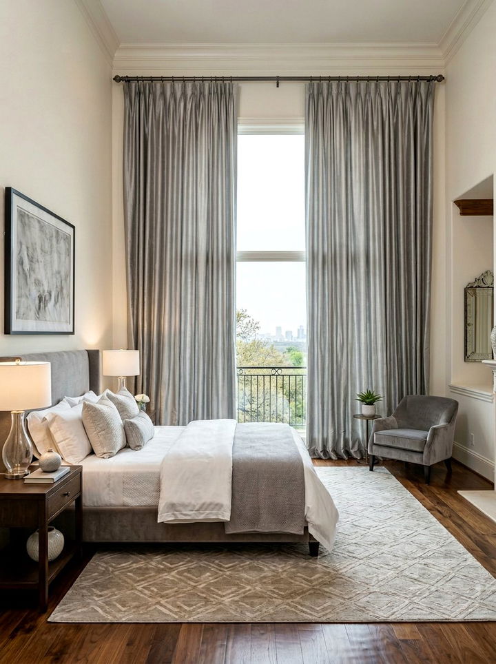 Silver Gray Silk Curtains - 30 gray bedroom decor ideas