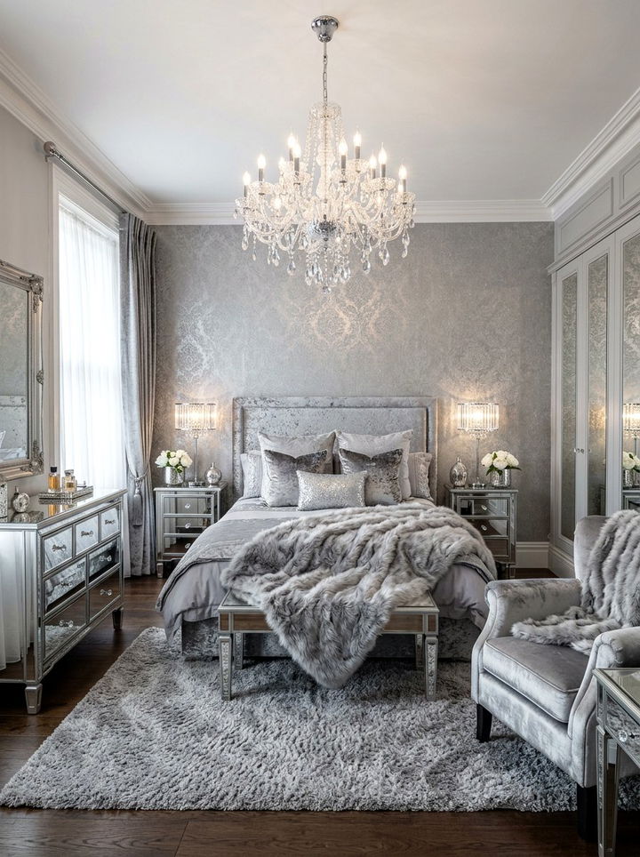 Silver Grey Glam Bedroom - 30 grey bedroom decor ideas
