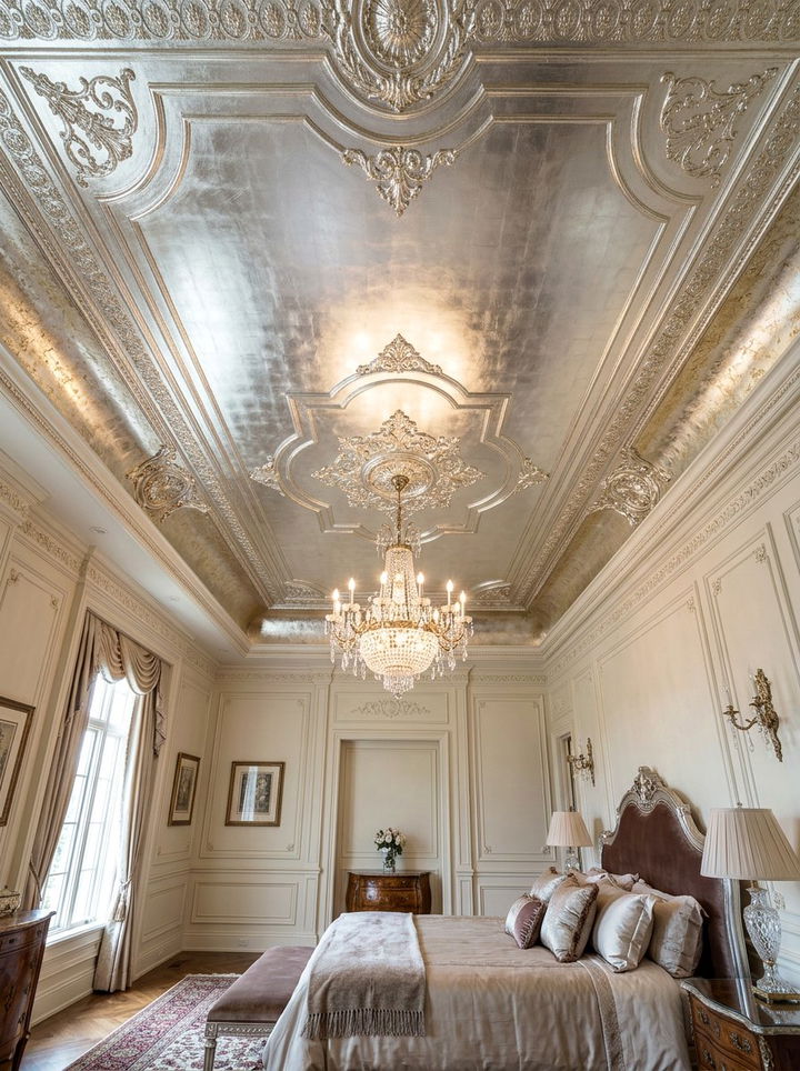 Silver Leaf Ceiling - 30 silver accent bedroom ideas