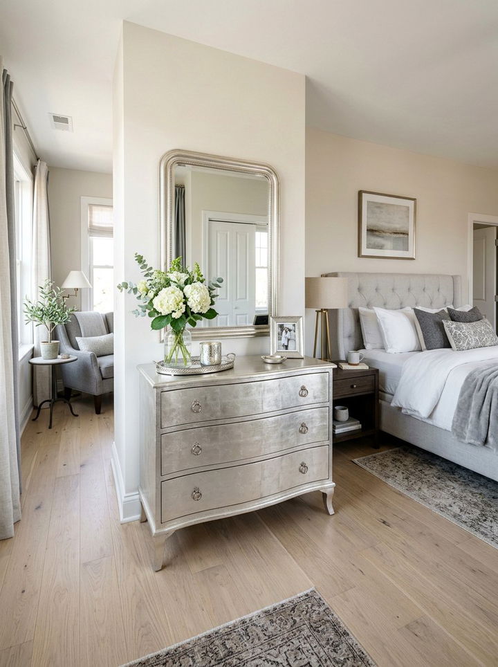 Silver Leaf Dresser - 30 silver accent bedroom ideas