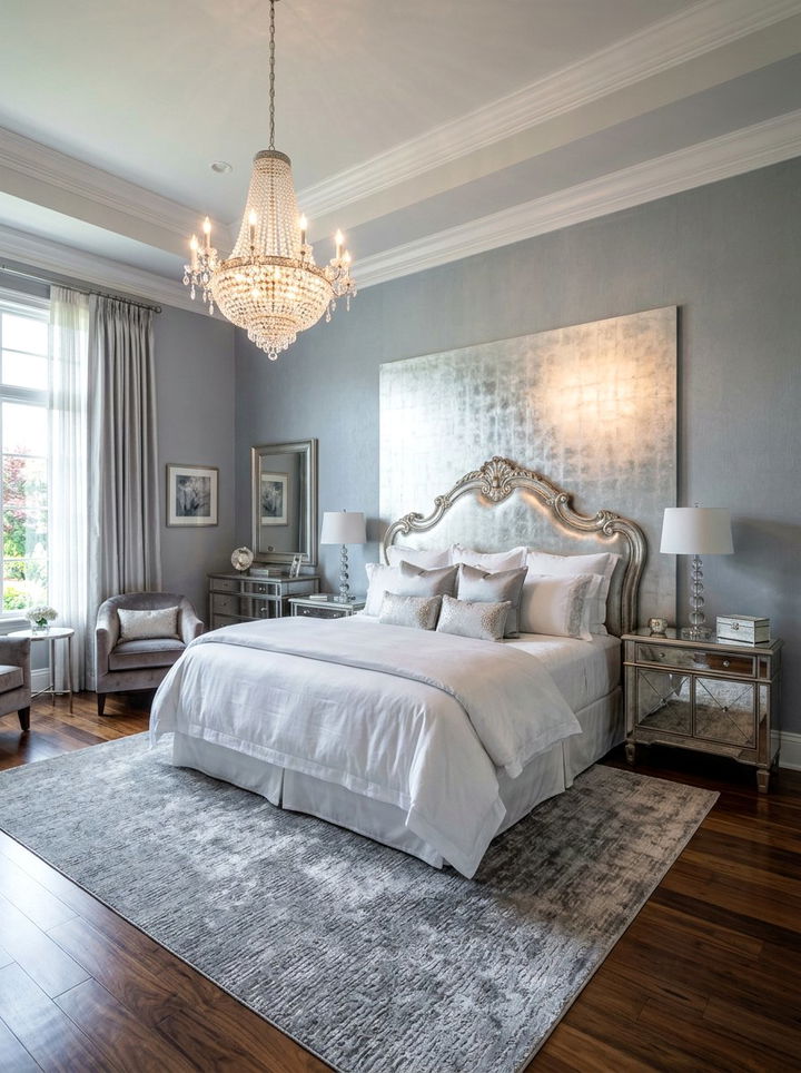 Silver Leaf Headboard - 30 metal accent bedroom ideas