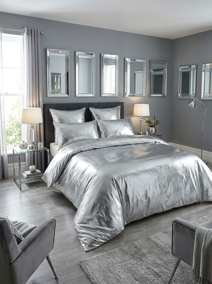 Silver Metallic Bedding - 30 dramatic bedroom ideas